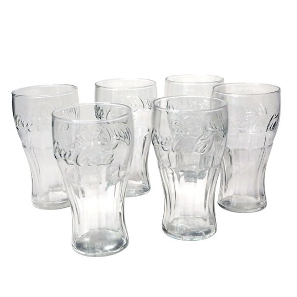 Vintage Anchor Hocking Coca-Cola Tumbler Glass Set (6) Contour Soda Pop Drinking - Picture 2 of 11